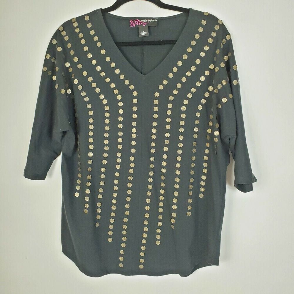 Peck & Peck‎ Womens Pullover Vneck Blouse Black Size M